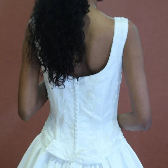 Vintage Style Mori Lee Beaded Satin Gown in Soft White - Picture 5 of 12